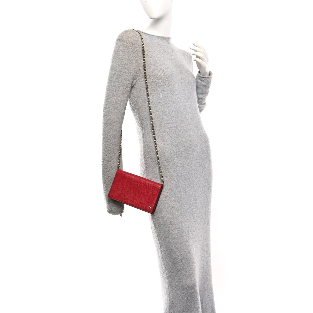 Dollar Calfskin Medium Betty Chain Wallet Red
