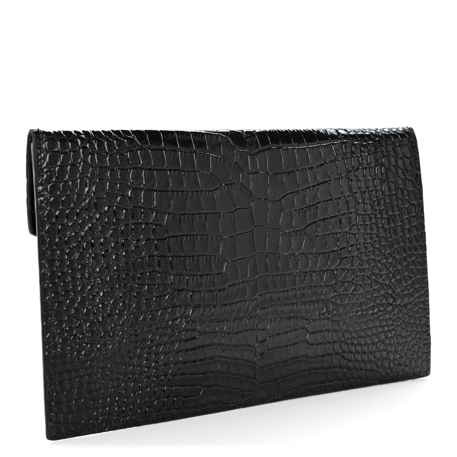 Calfskin Crocodile Embossed Uptown Monogram Pouch Black