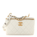 Goatskin Quilted Punk Essentials Vanity Case With Chain White