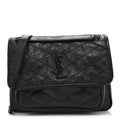 Crinkled Calfskin Matelasse Monogram Baby Niki Chain Satchel Black