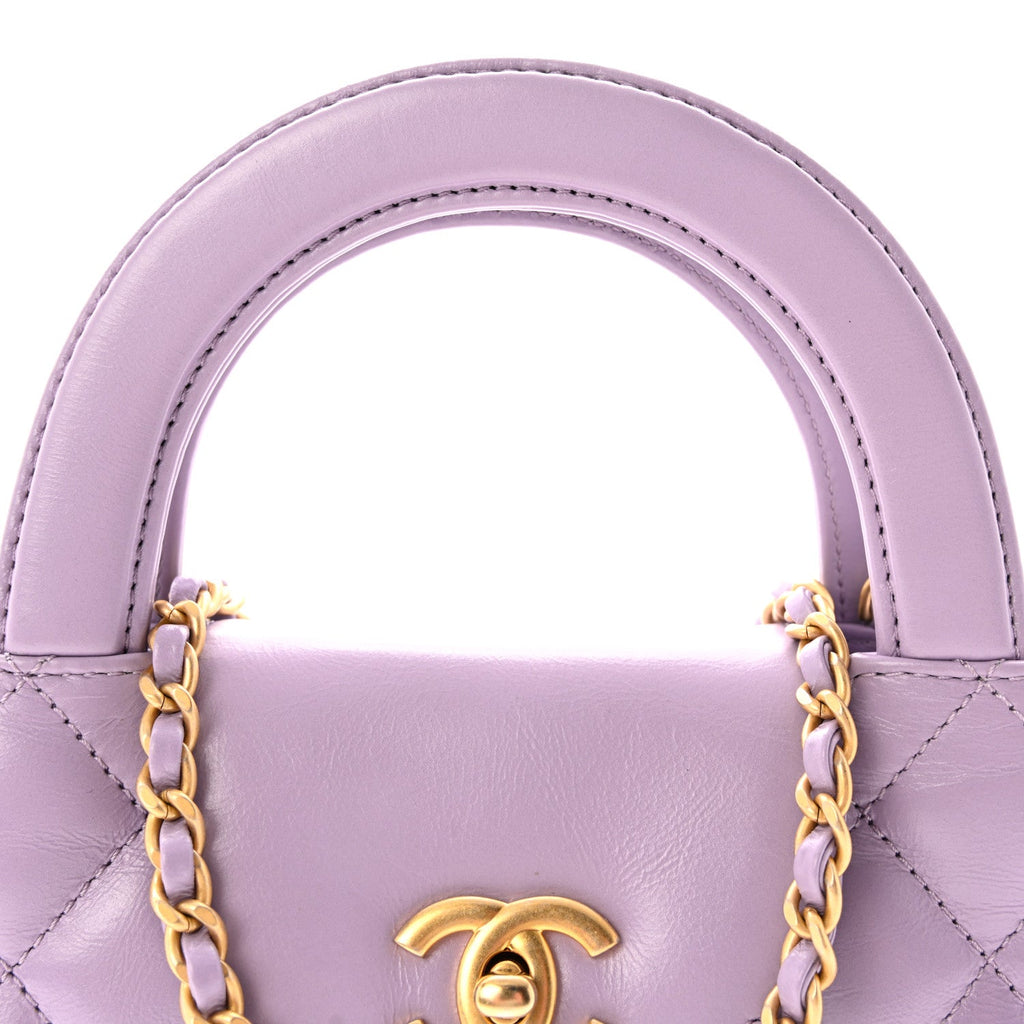 Shiny Aged Calfskin Quilted Nano Kelly Shopper Lilac