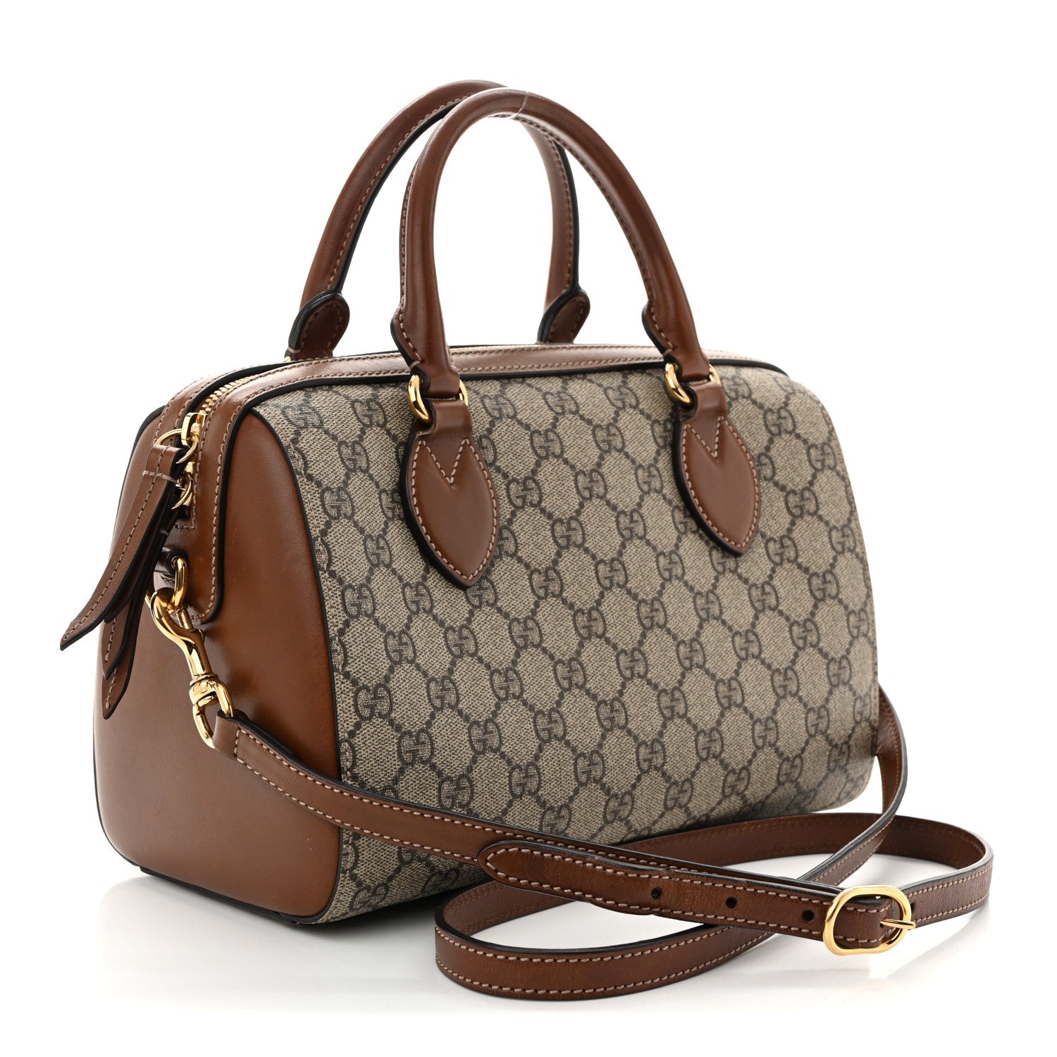 GG Supreme Monogram Cuoio Toscano Small Boston Beige Ebony Cuir