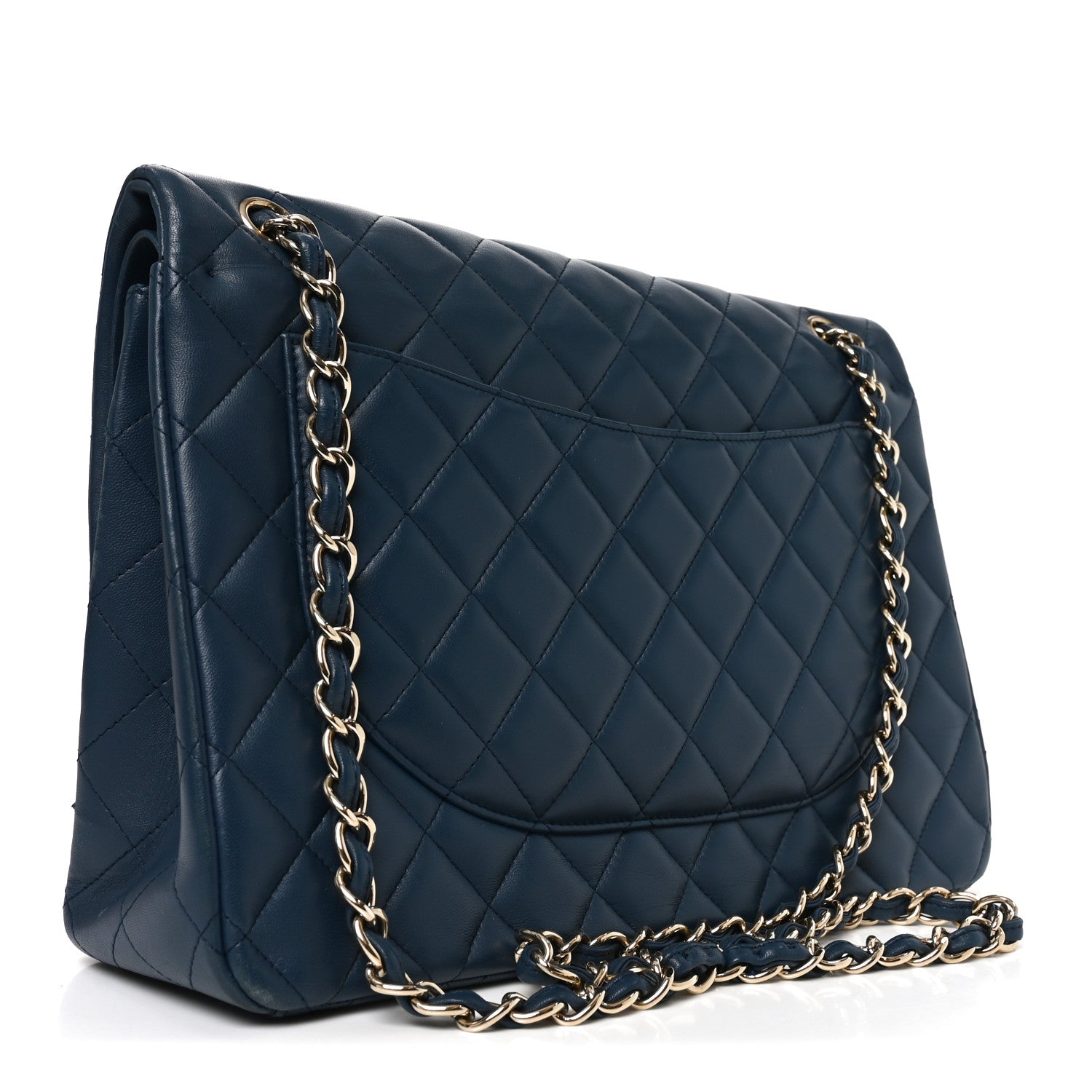 Lambskin Quilted Maxi Double Flap Blue