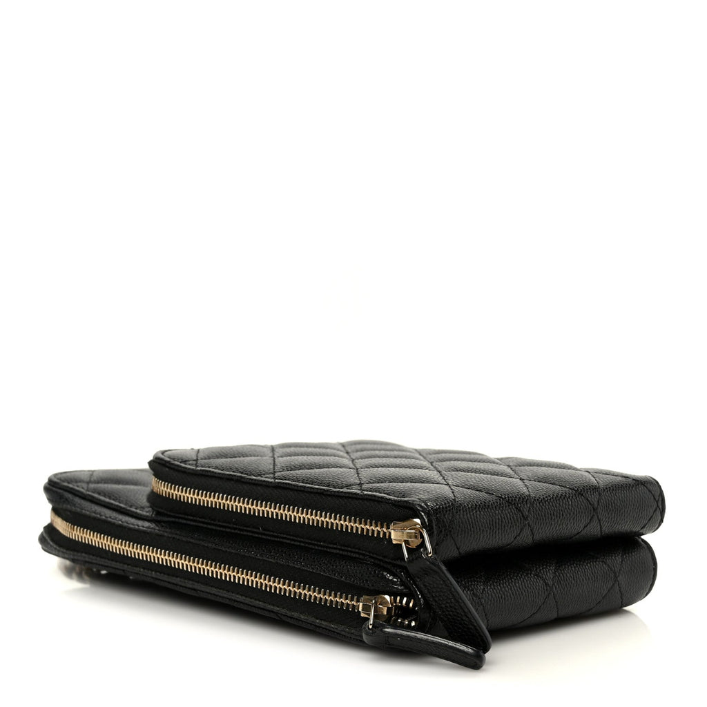 Caviar Quilted Phone Holder With Chain Black