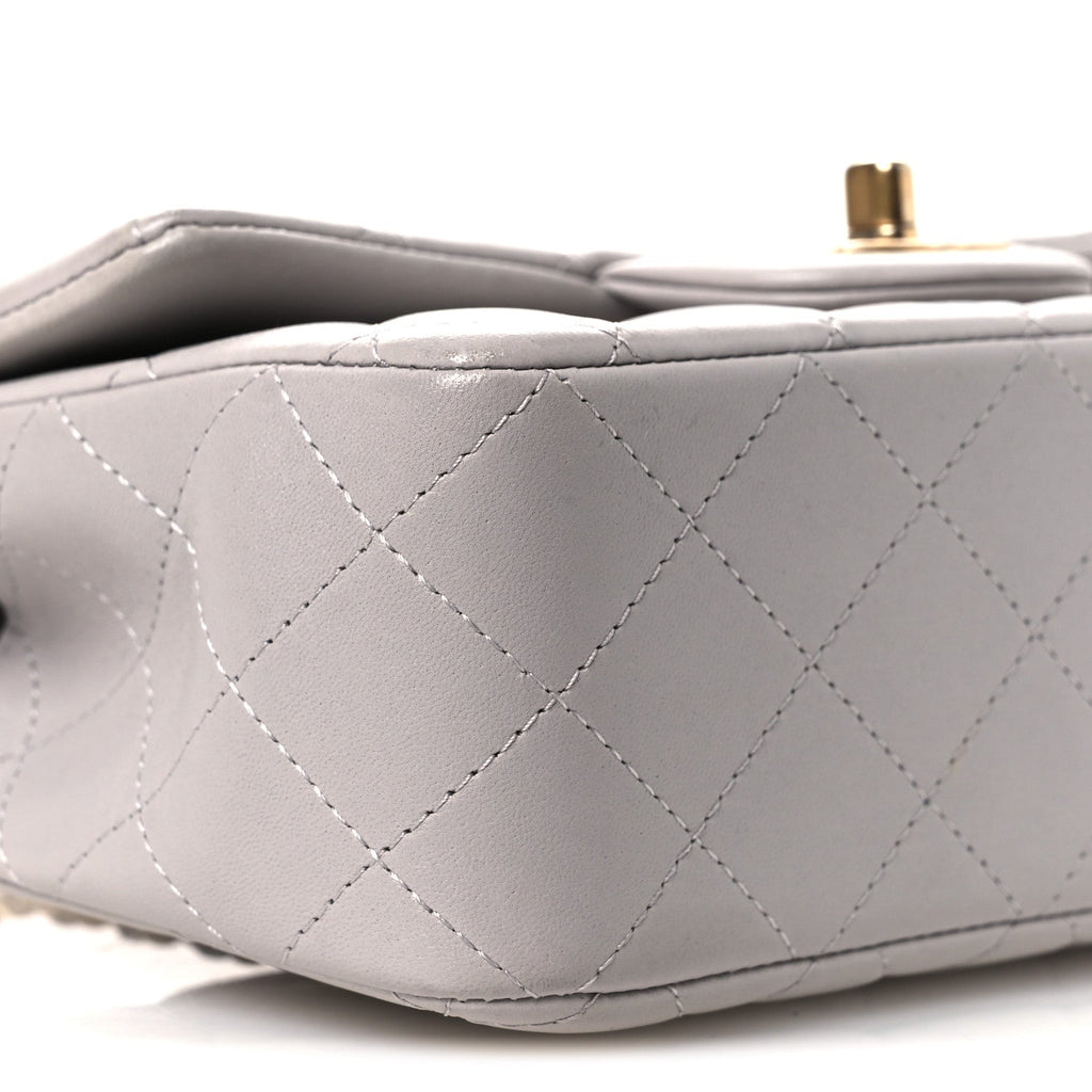 Lambskin Quilted Mini Top Handle Rectangular Flap Grey