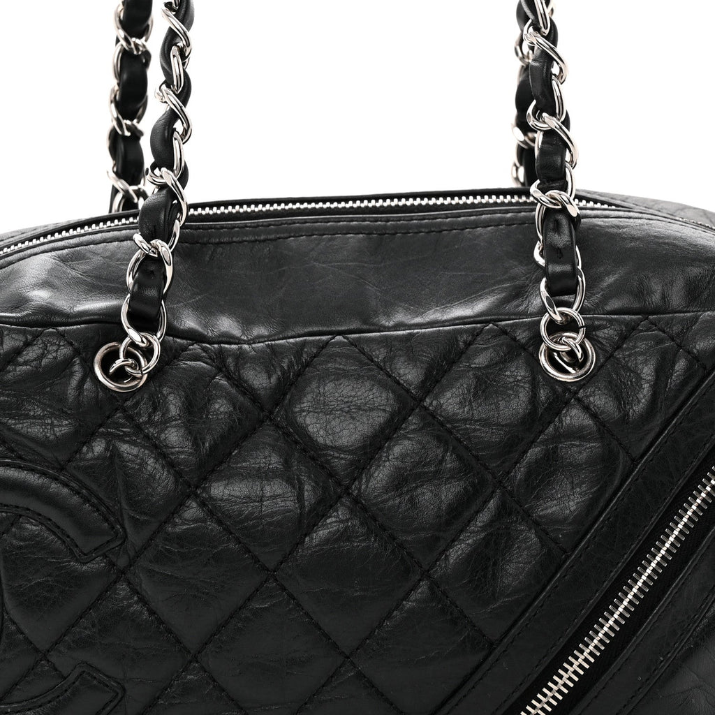 Aged Calfskin Quilted Cotton Club Bowler Black