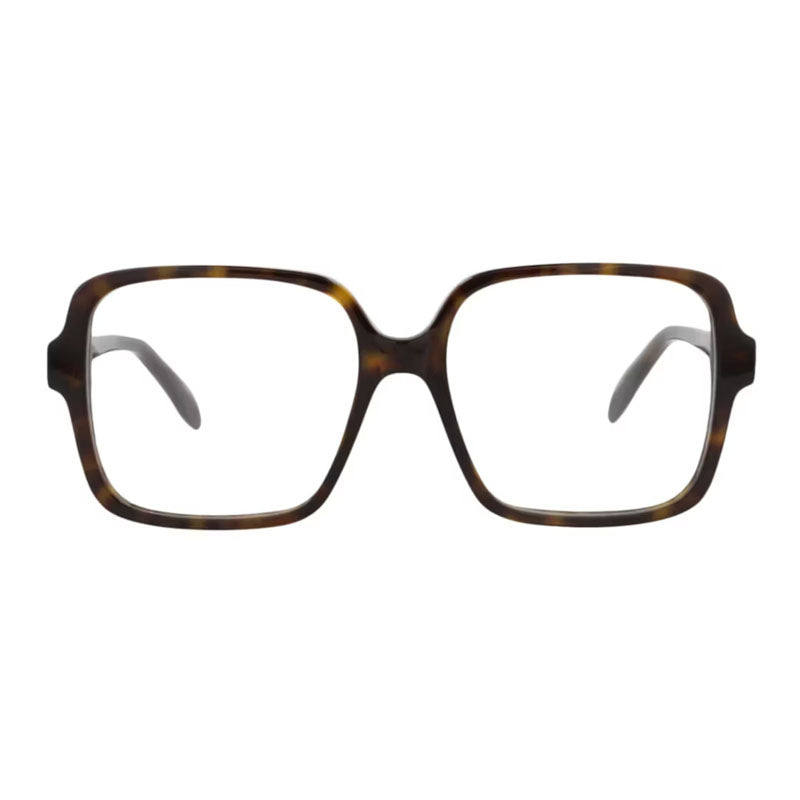 Alexander McQueen Eyeglasses Square Full Rim, Dark Havana Frame and Clear Demo Lenses Lens AM0286O002