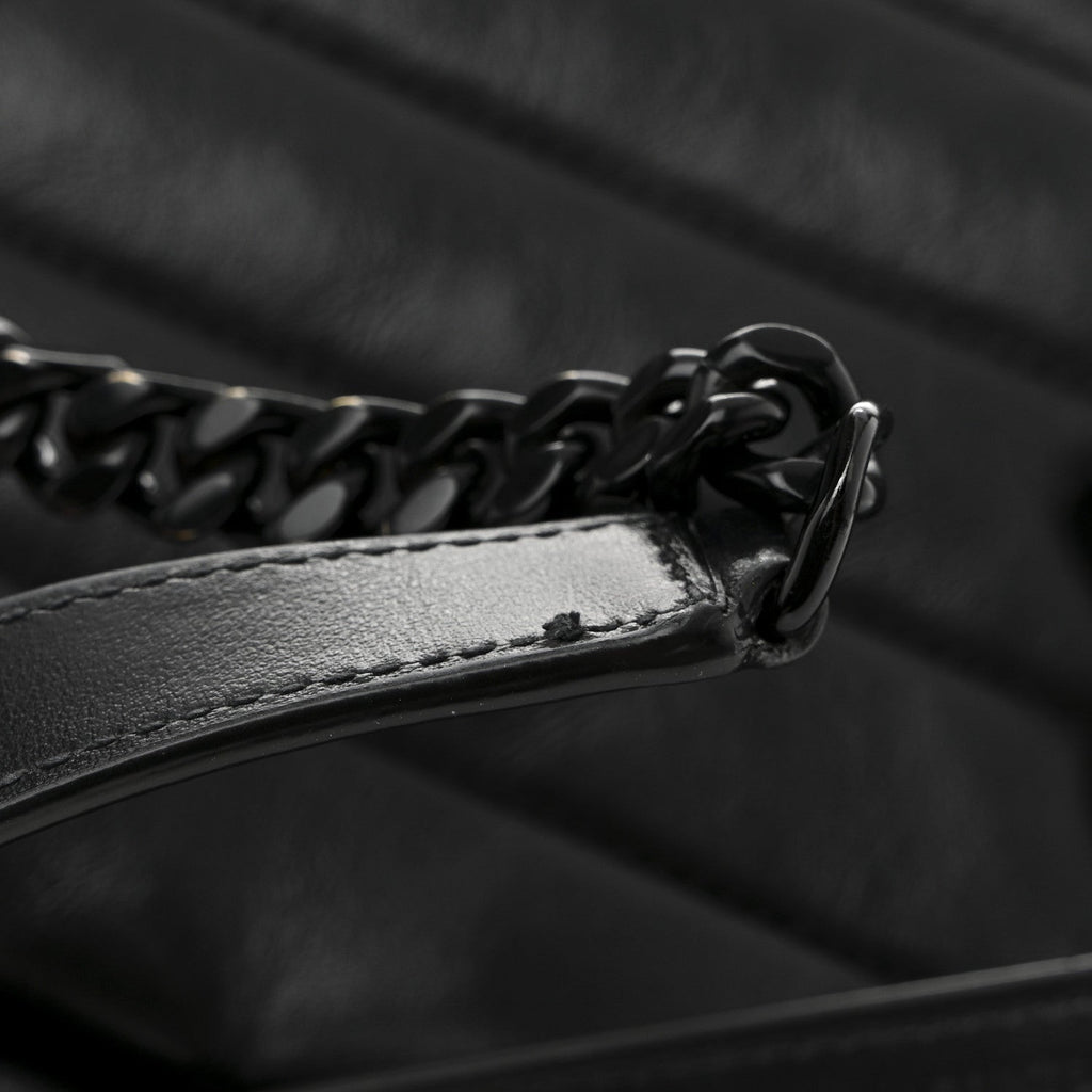 Calfskin Y Quilted Monogram Monochrome Large Loulou Chain Satchel Black