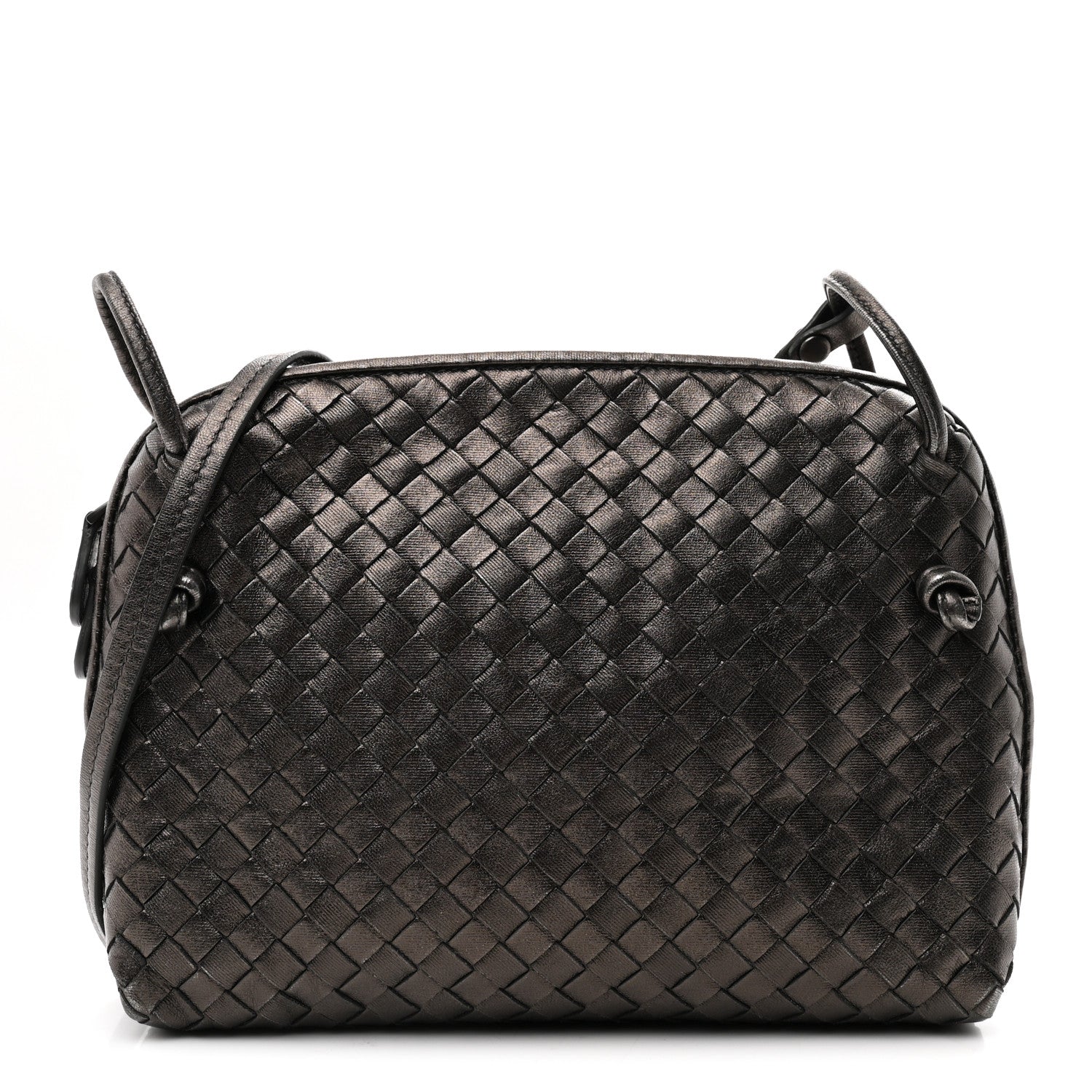 Metallic Nappa Intrecciato Nodini Crossbody Messenger Dark Grey