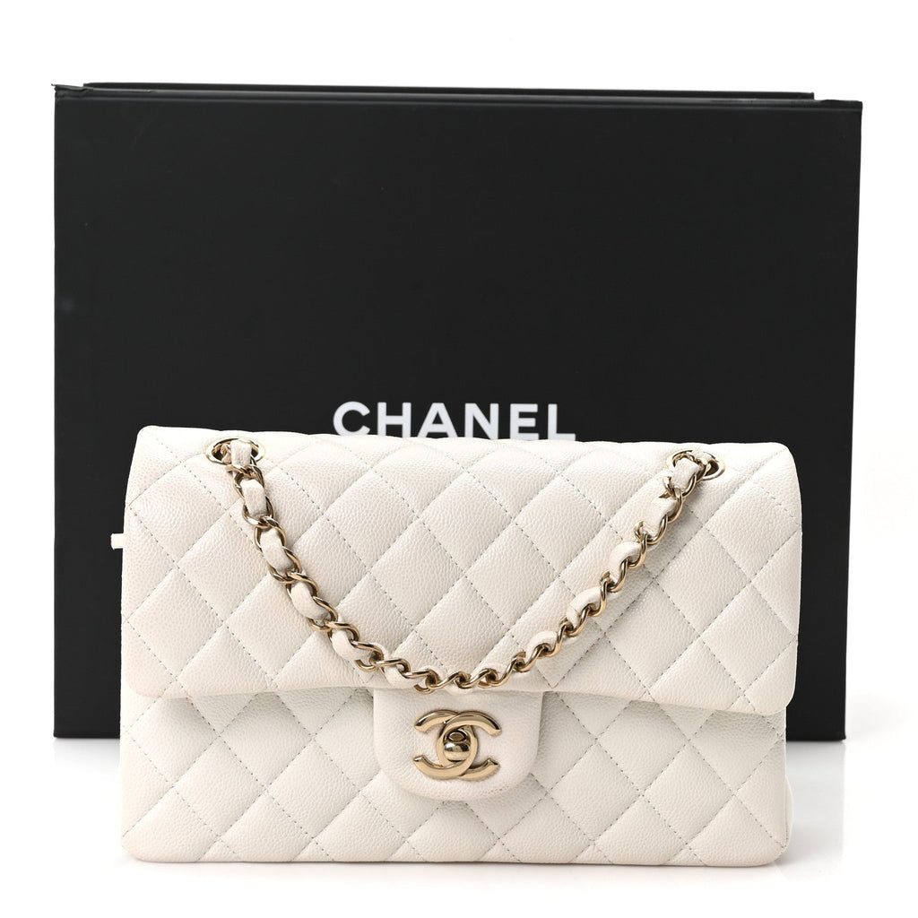 Caviar Quilted Small Double Flap White