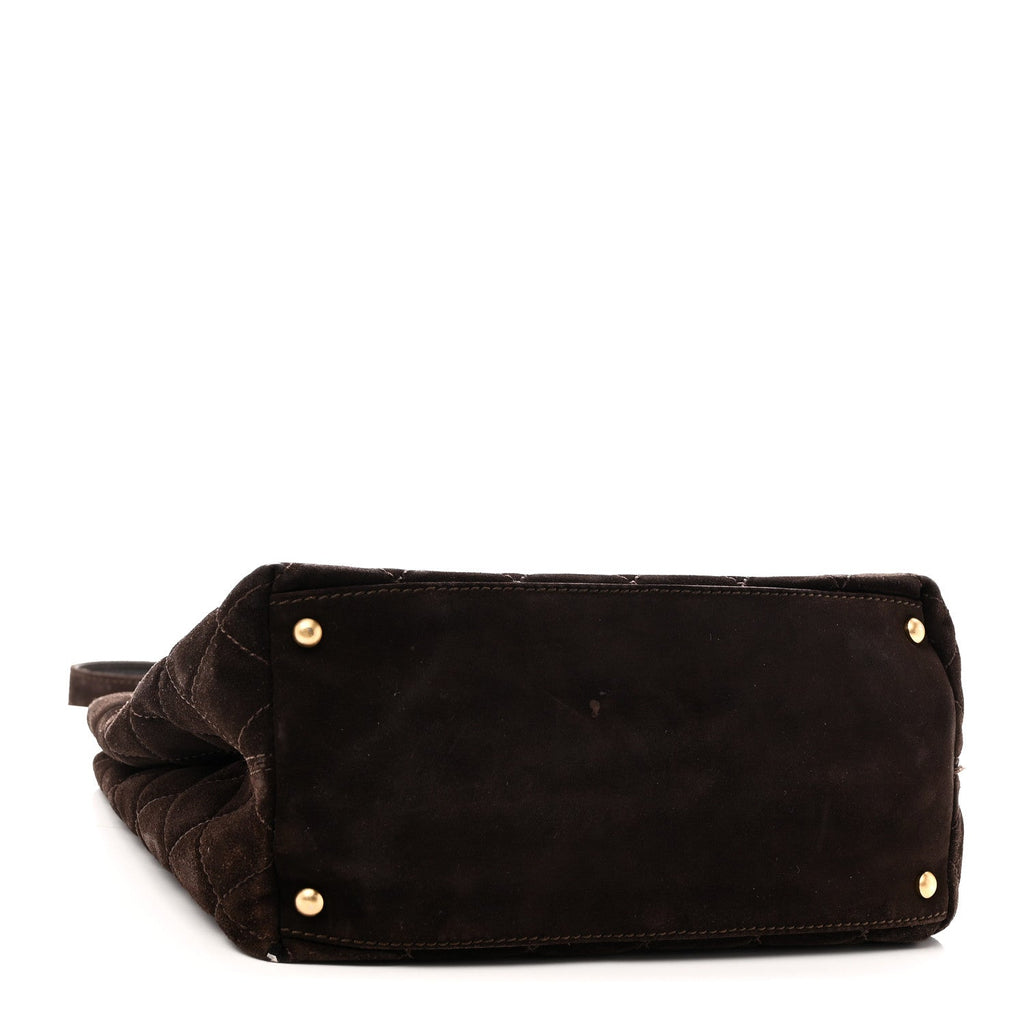 Suede Quilted Shopping Tote Brown