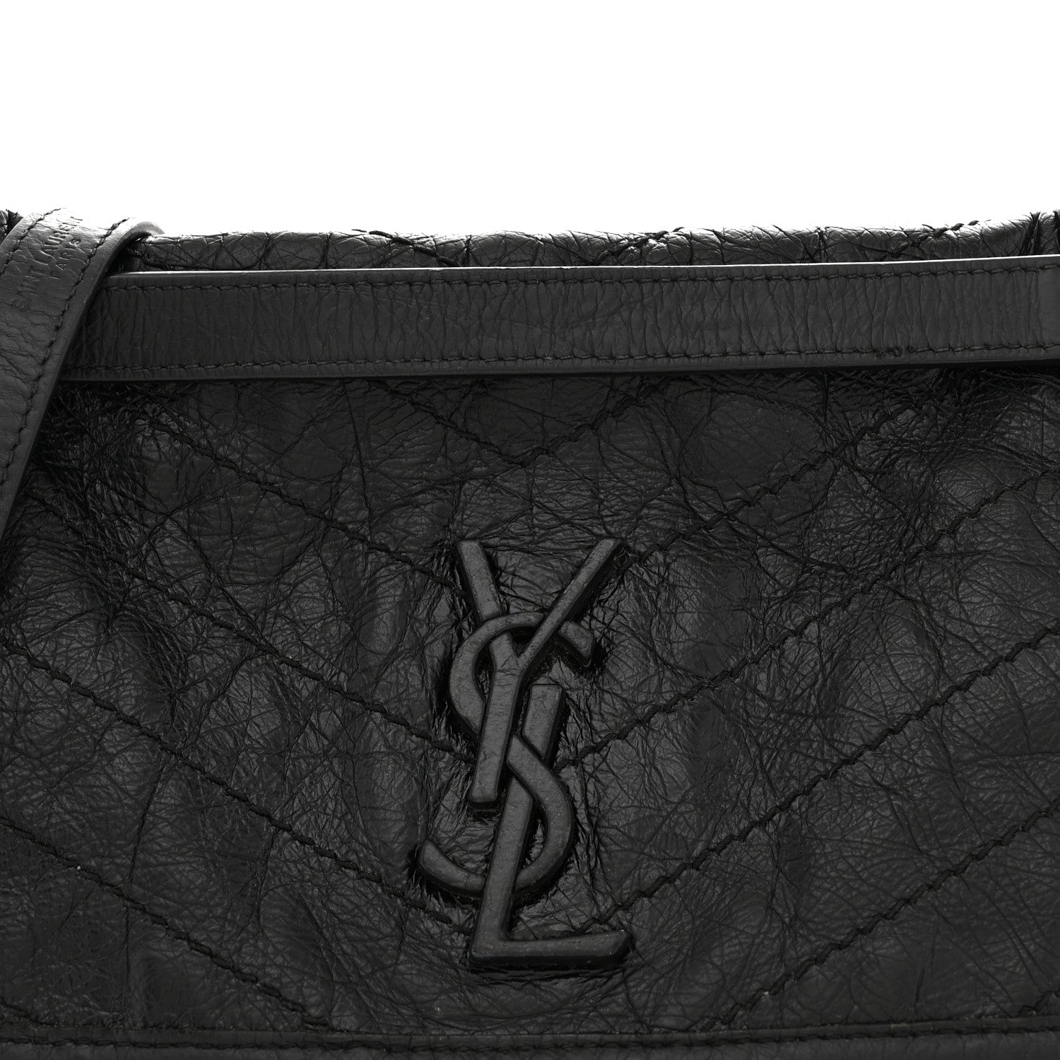 Crinkled Calfskin Matelasse Monogram Medium Niki Chain Satchel Black