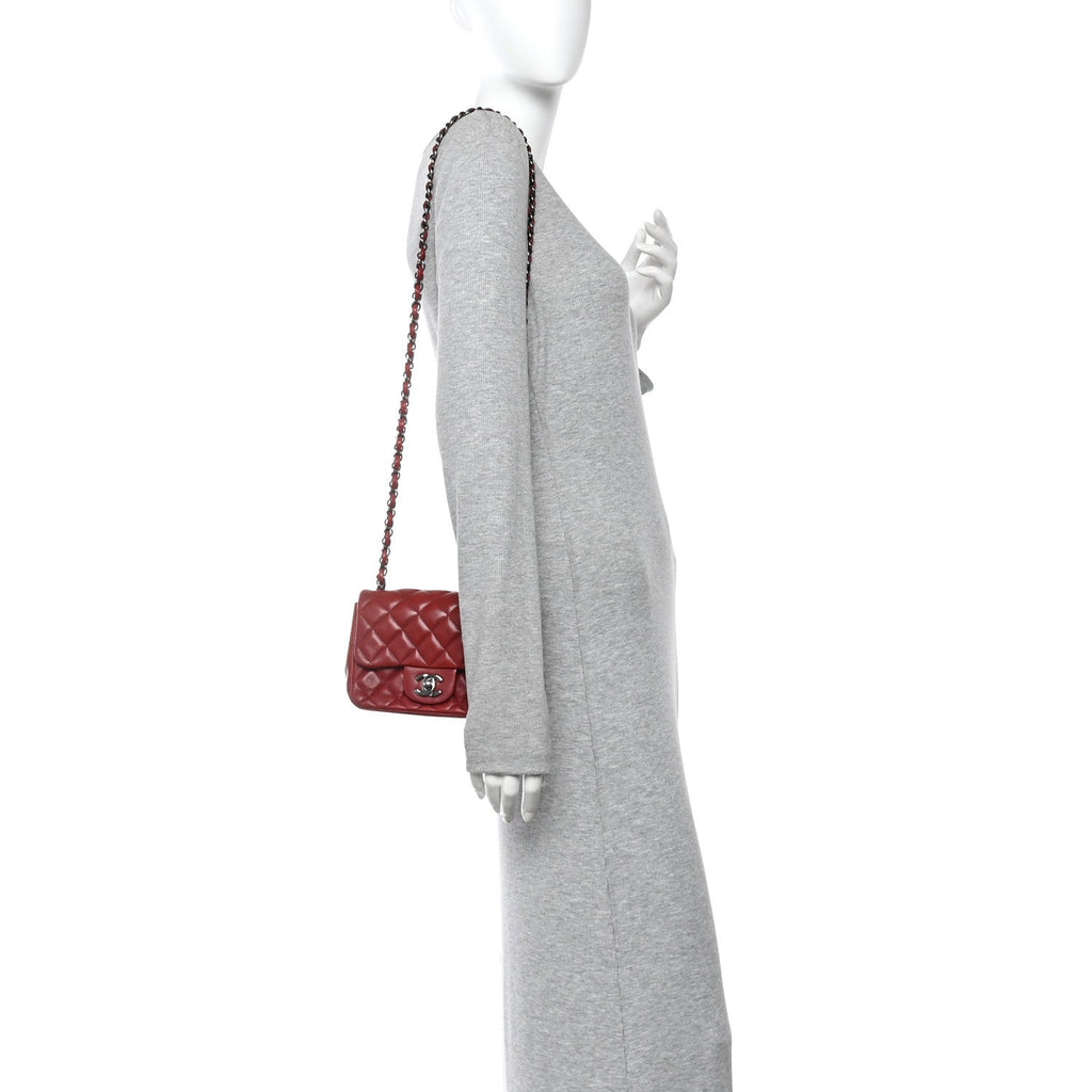Lambskin Quilted Mini Square Flap Red