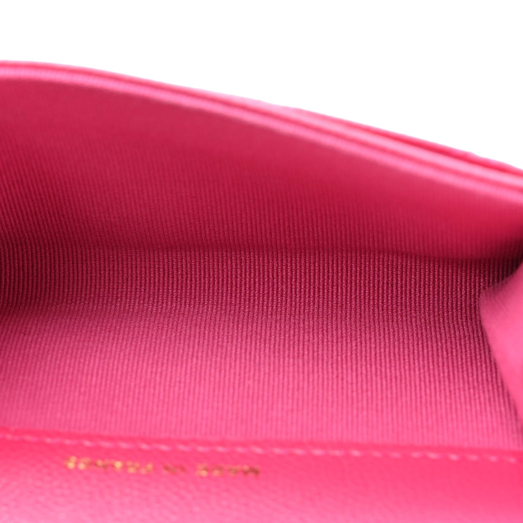 Caviar Quilted Flap Card Holder Wallet Pink