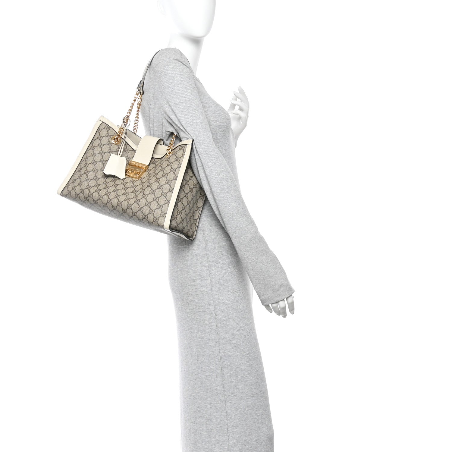 GG Supreme Monogram Medium Padlock Tote White