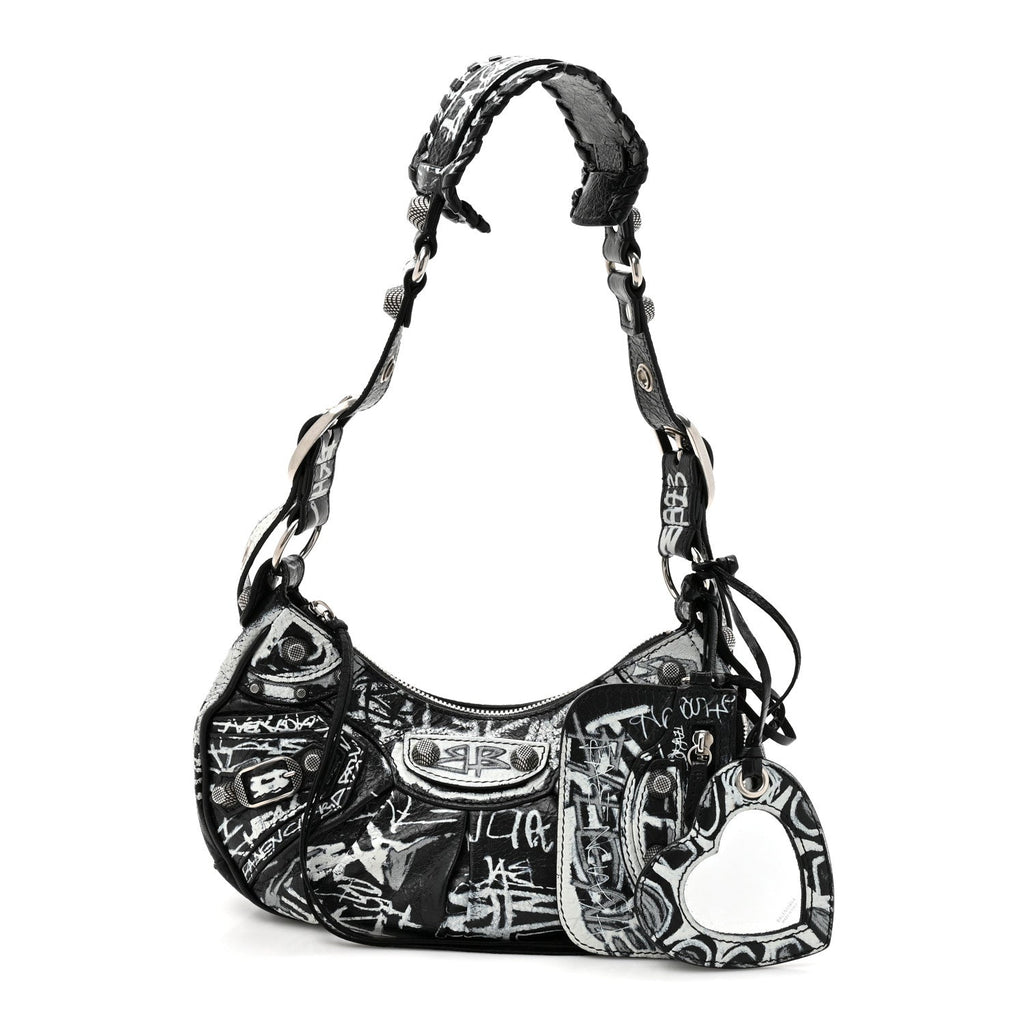 Agneau Arena Graffiti Le Cagole Shoulder Bag XS Black