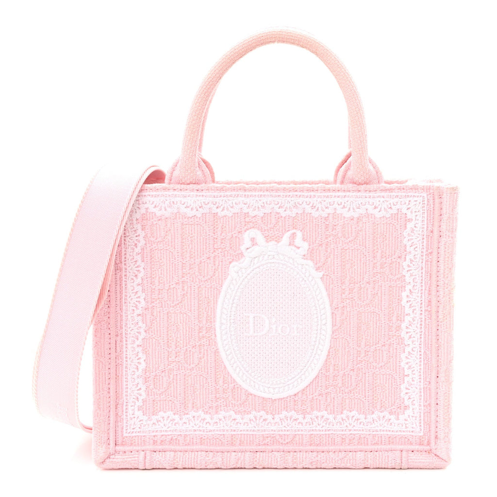 Cotton Toile De Jouy Oblique Embroidered Dior Medaillon Mini Book Tote With Strap Soupir Pink White