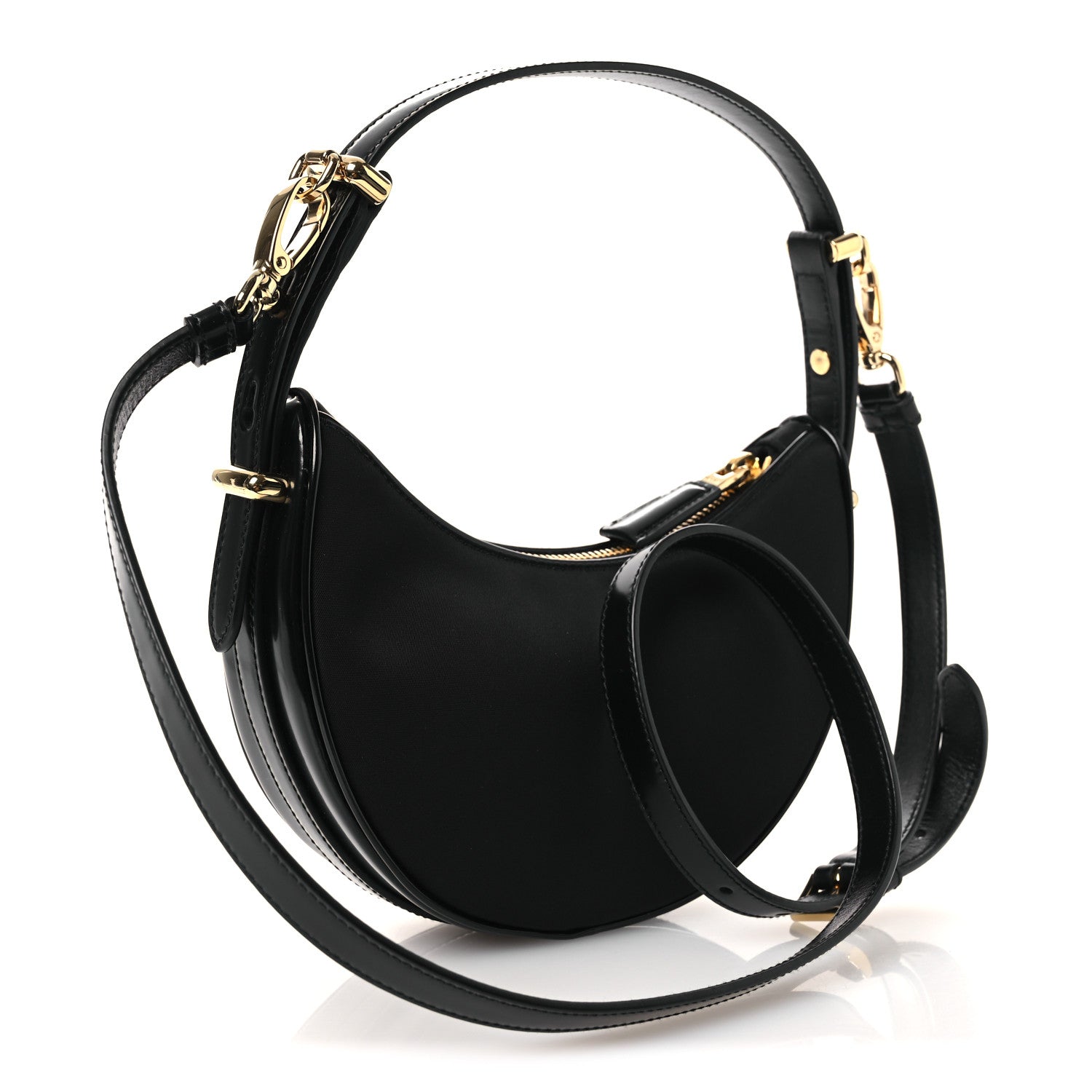 Re-Nylon Spazzolato Mini Arque Shoulder Bag Black