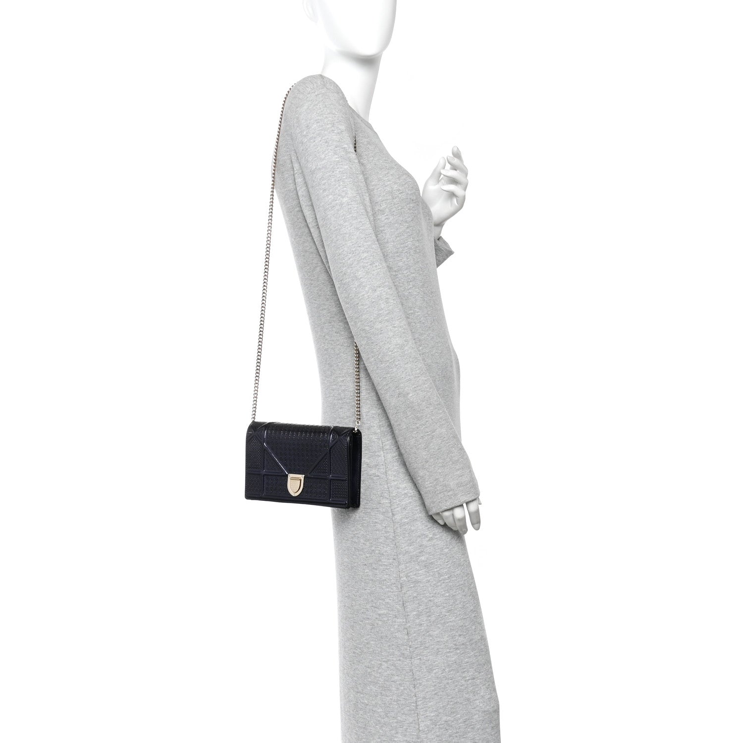 Metallic Patent Micro-Cannage Baby Diorama Flap Bag Navy Blue