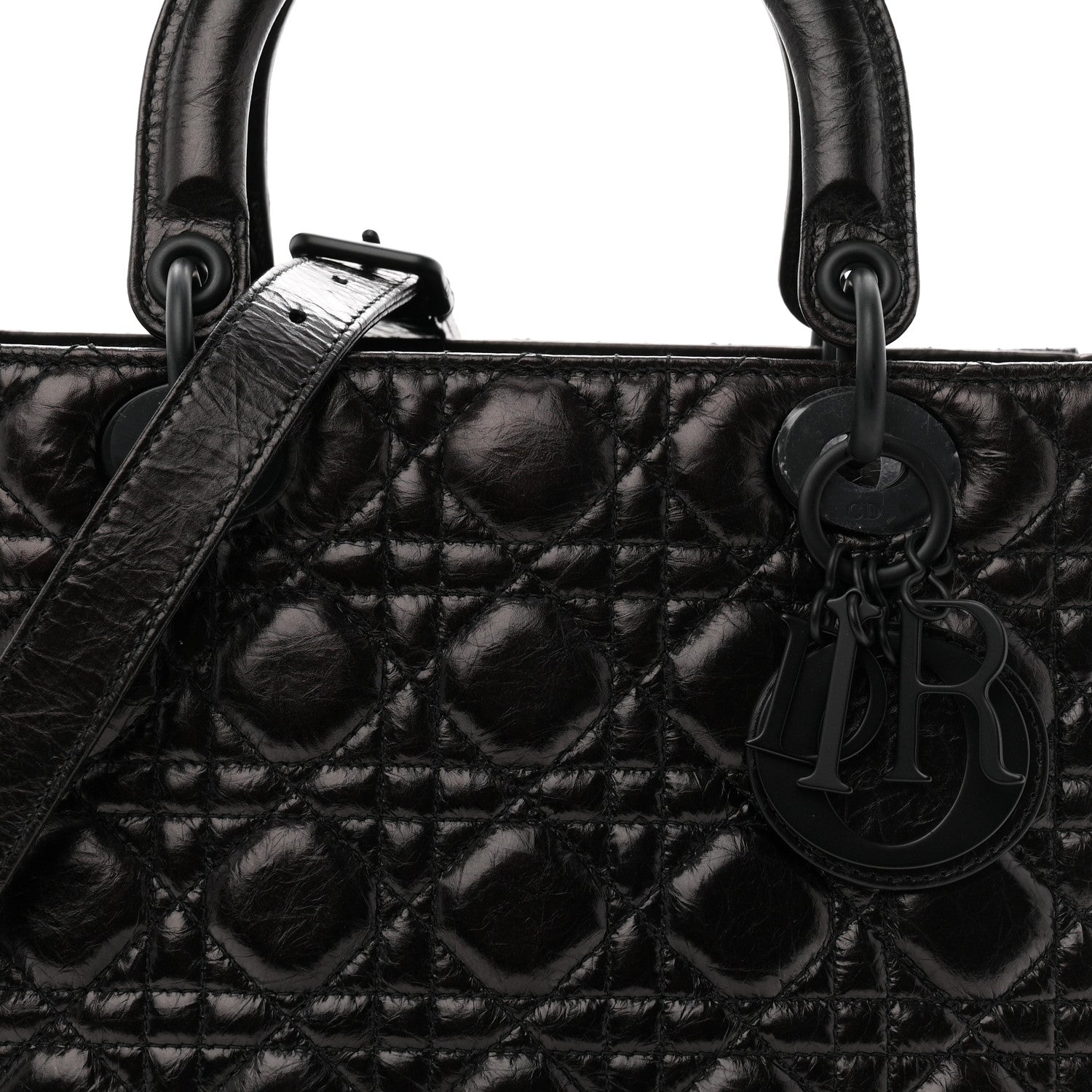 Crinkled Calfskin Cannage Medium Lady Dior Black