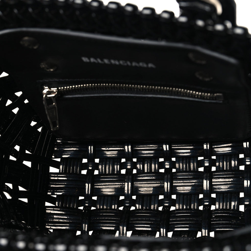 Faux Calfskin Braided Varnished XXS Bistro Basket Black