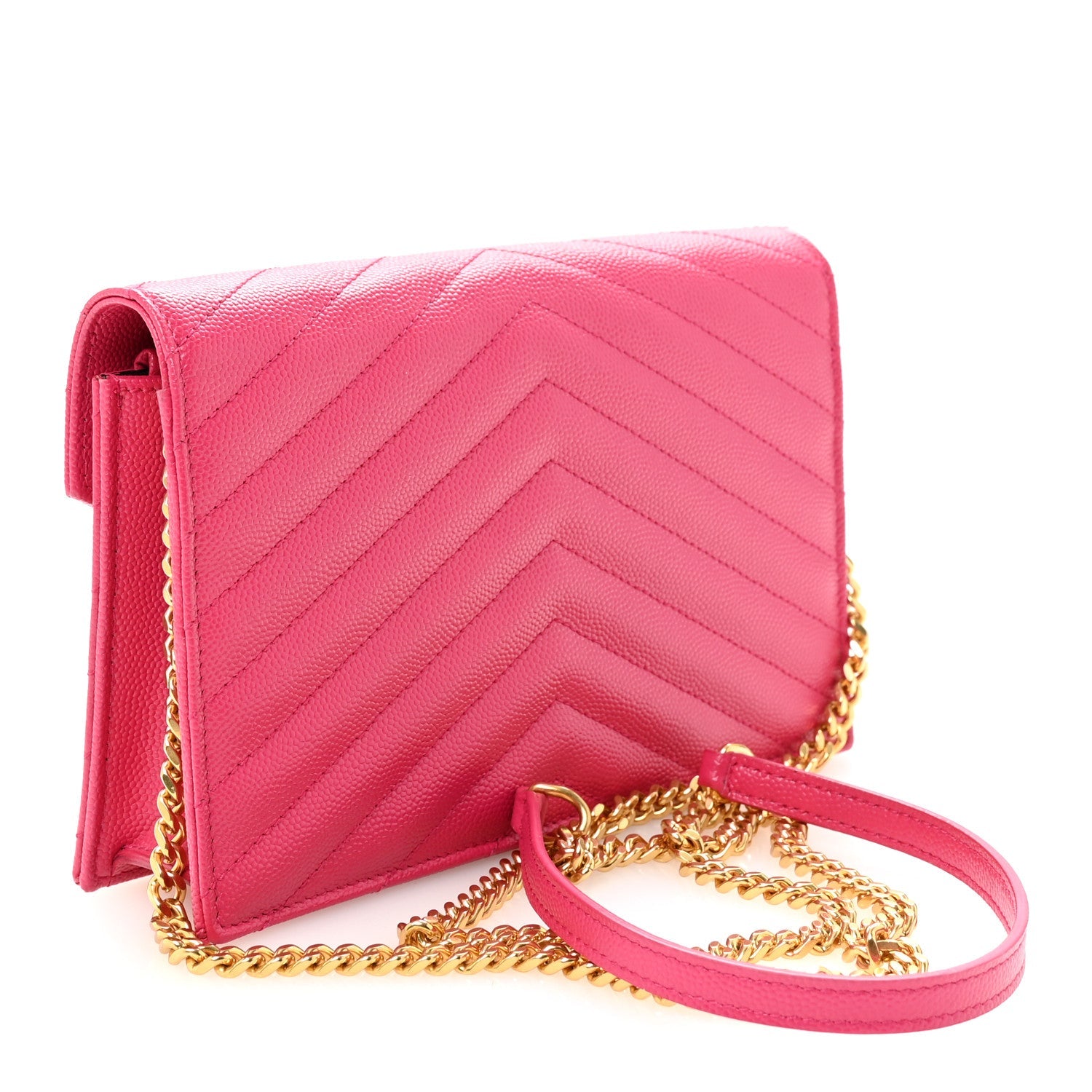 Grain De Poudre Matelasse Chevron Monogram Envelope Chain Wallet Fresh Fuchsia