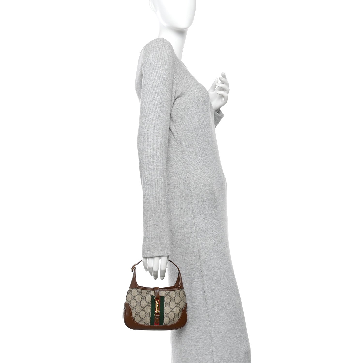 GG Supreme Monogram Azalea Calfskin Web Mini Jackie 1961 Hobo Beige Ebony Brown Sugar