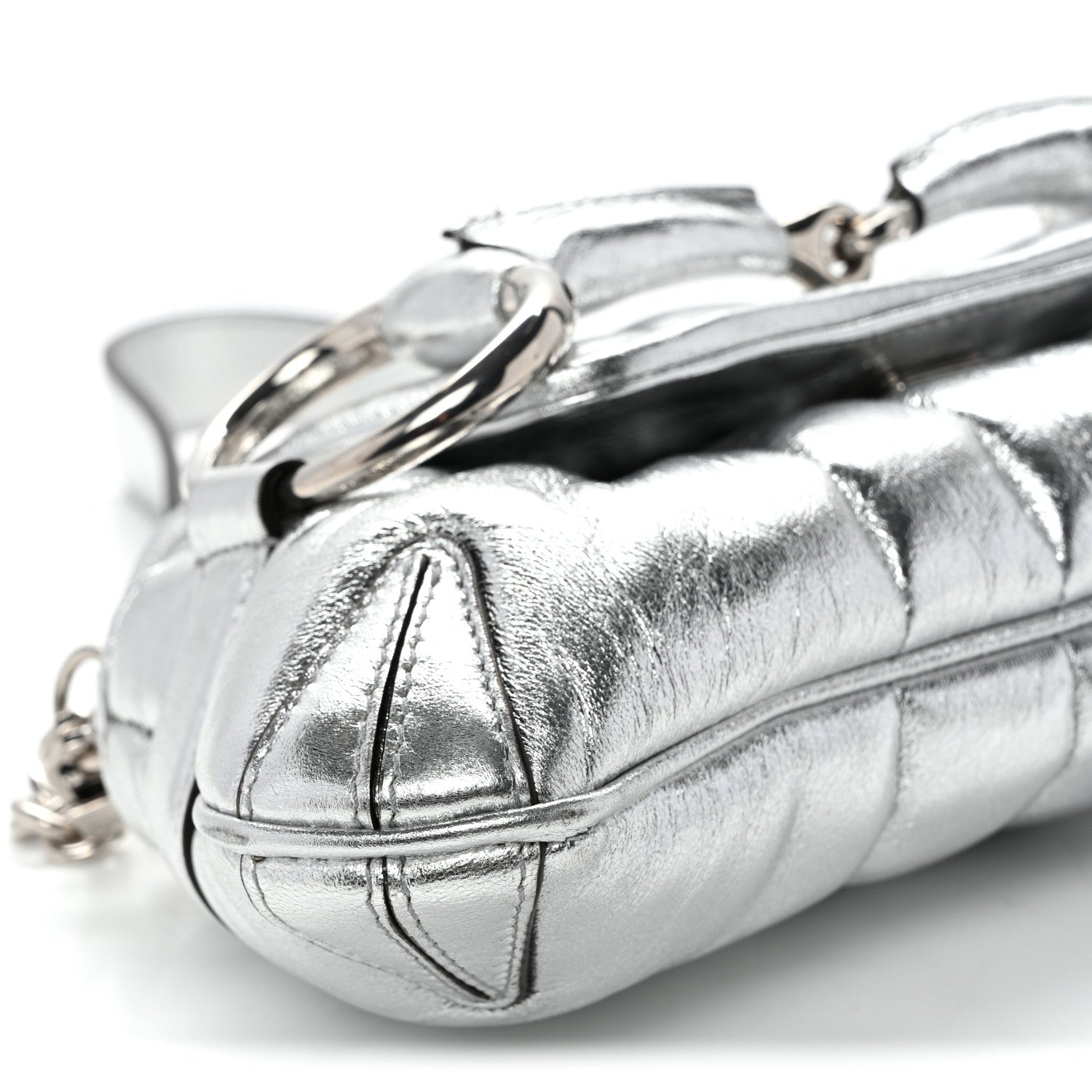 Metallic Nappa Vertical Matelasse Small Maxi Horsebit Chain Shoulder Bag Silver