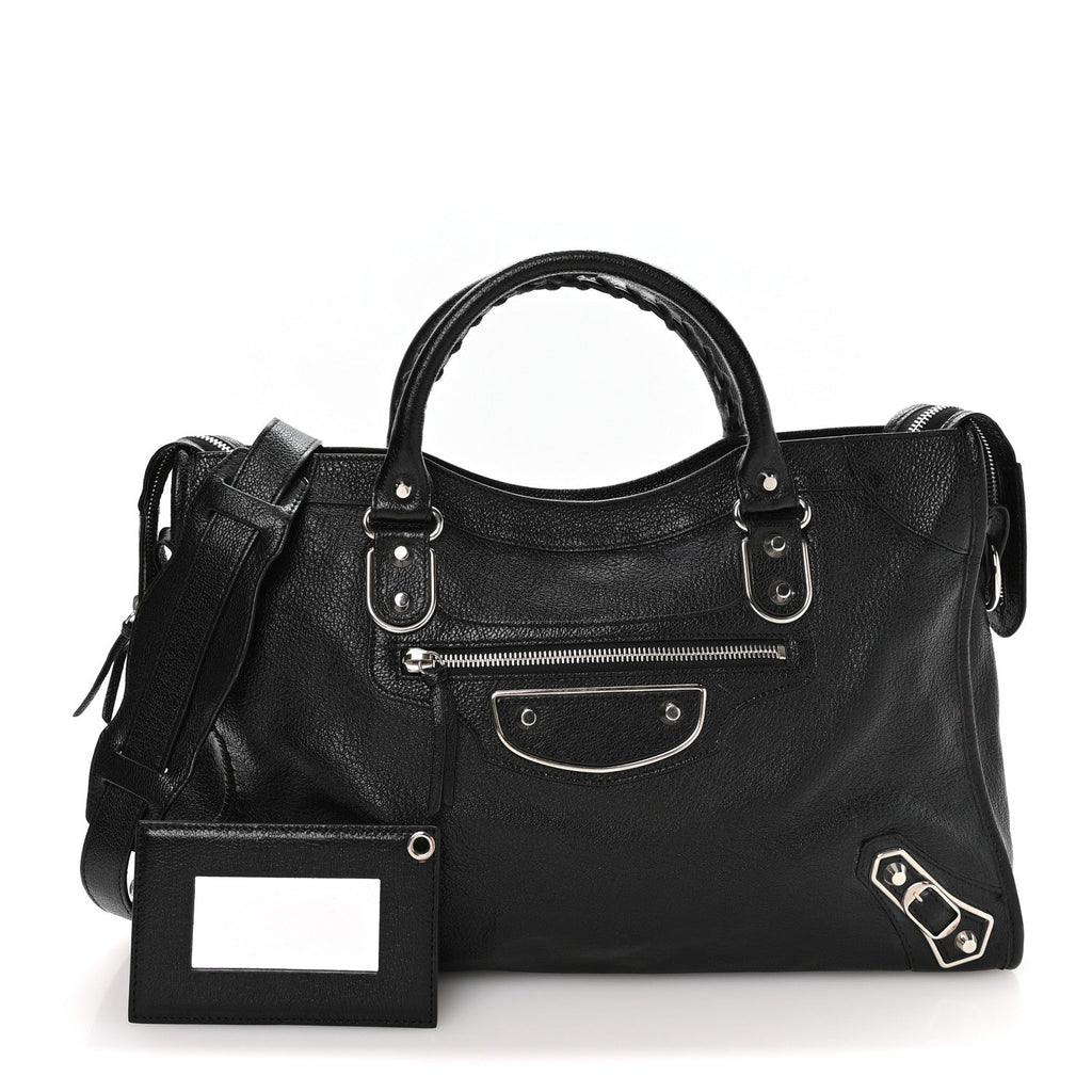 Chevre Silver Metallic Edge Hardware City Black