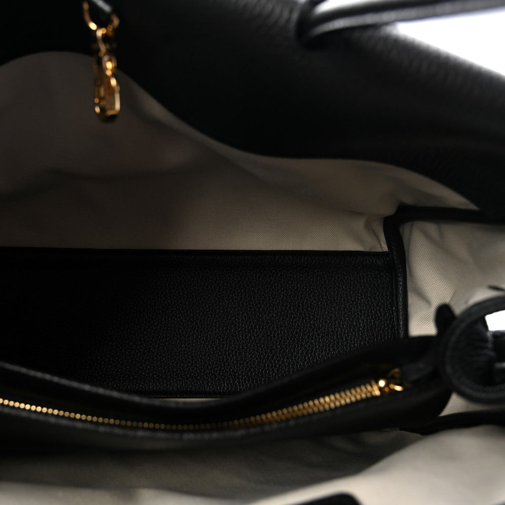 Grained Calfskin Stitched Urban Essentials Large Shopping Bag Black