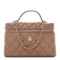 Caviar Quilted Top Handle Slim Vanity With Chain Dark Beige Dark Beige