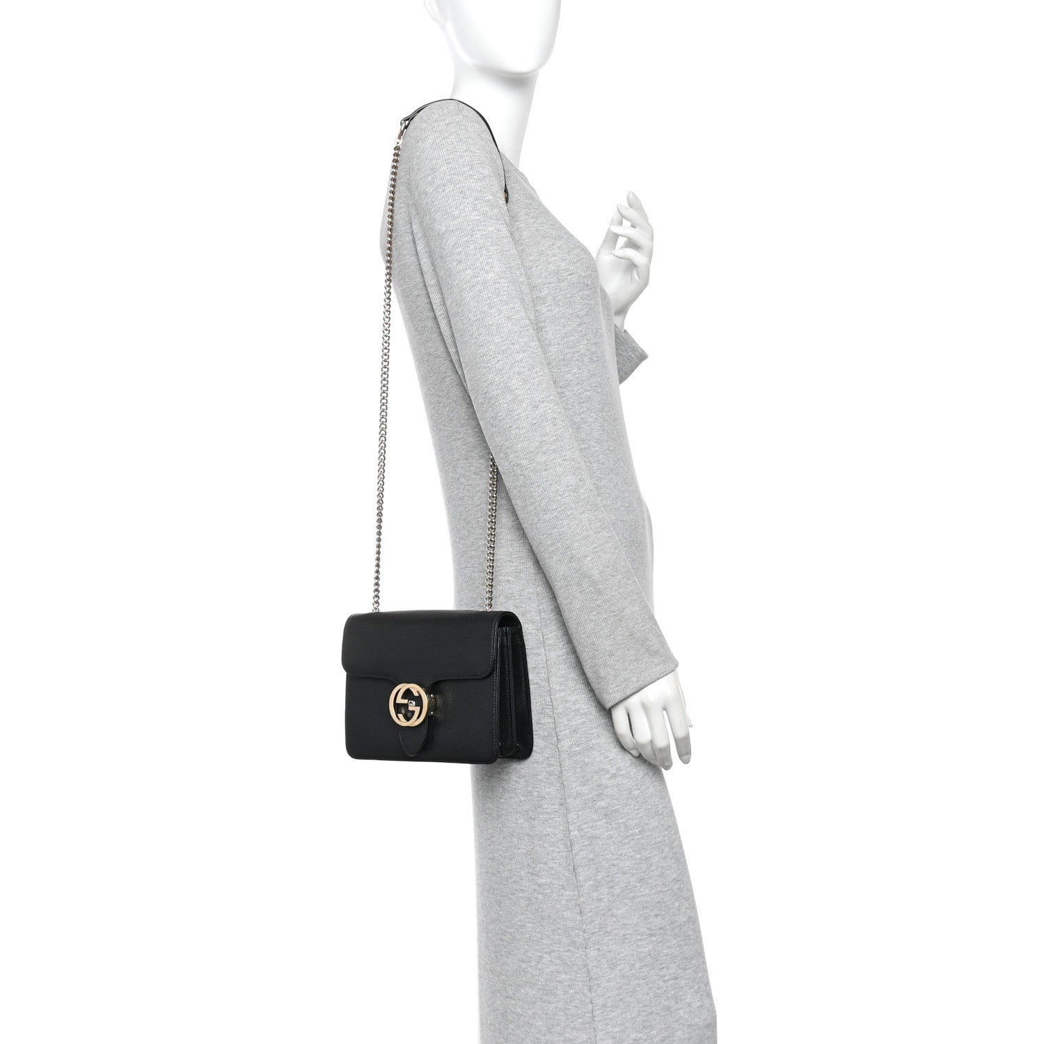 Dollar Calfskin Small Interlocking G Shoulder Bag Black