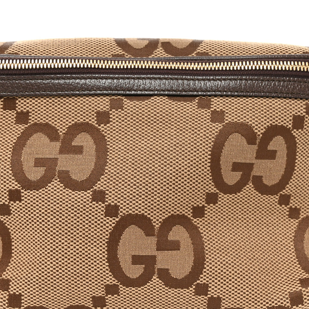 Monogram Jumbo GG Textured Dollar Calfskin Web Belt Bag Camel Ebony New Acero