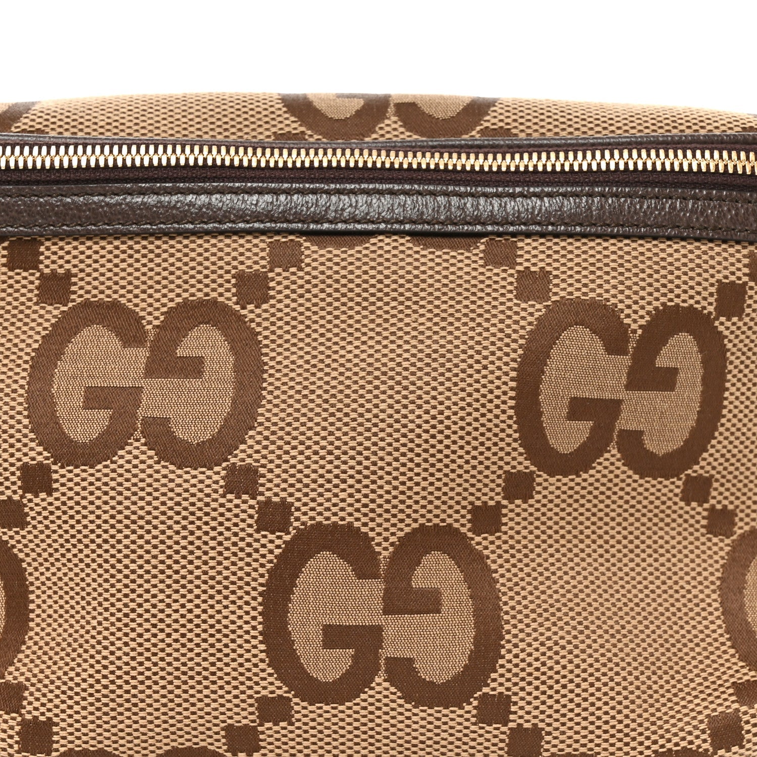 Monogram Jumbo GG Textured Dollar Calfskin Web Belt Bag Camel Ebony New Acero