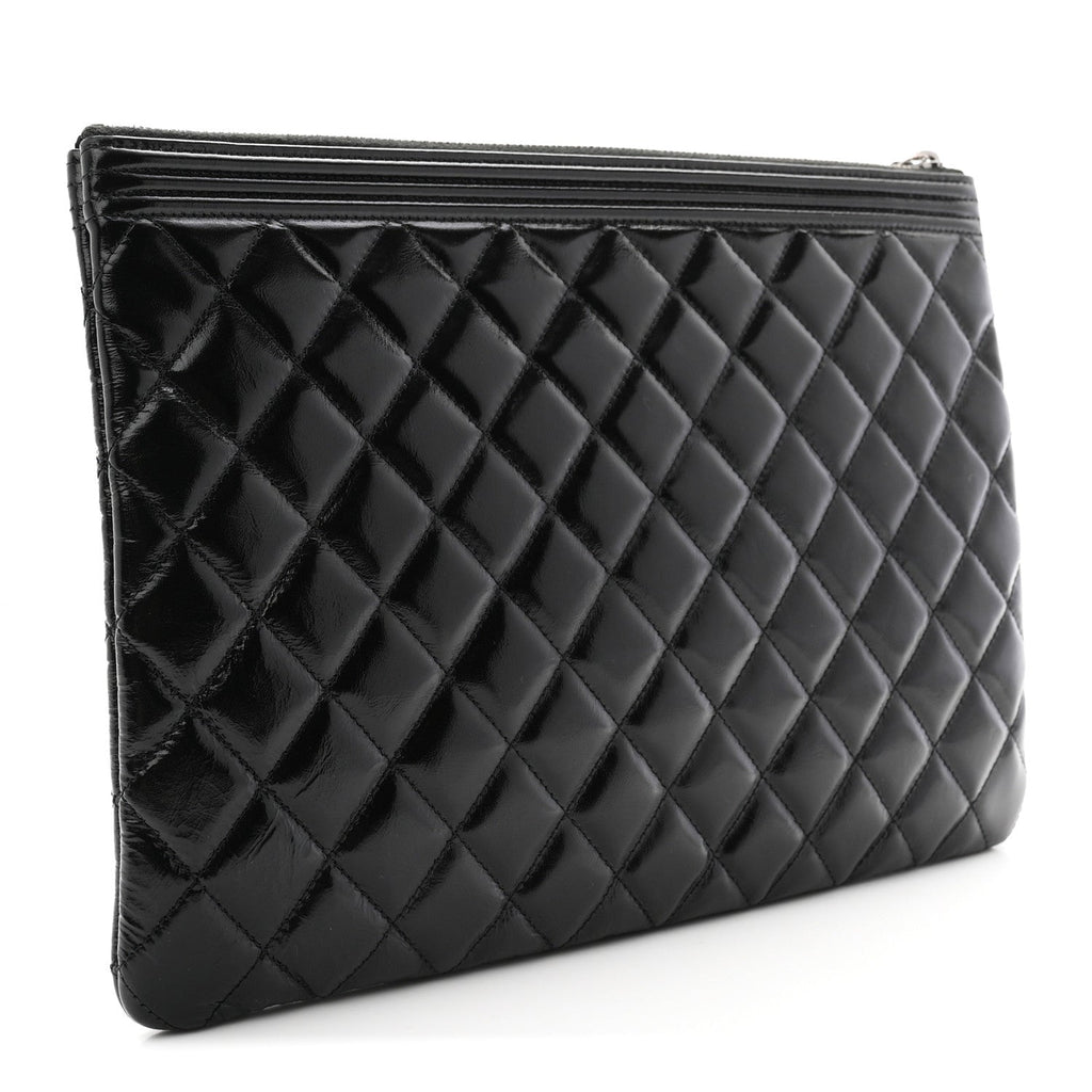 Patent Calfskin Quilted Medium Boy Cosmetic Case Black
