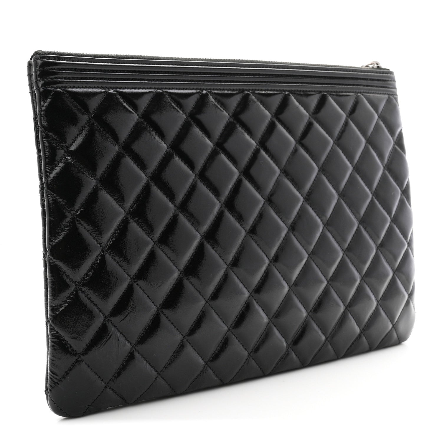 Patent Calfskin Quilted Medium Boy Cosmetic Case Black