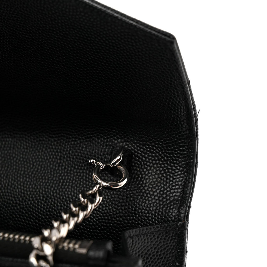 Grain De Poudre Matelasse Chevron Monogram Envelope Chain Wallet Black