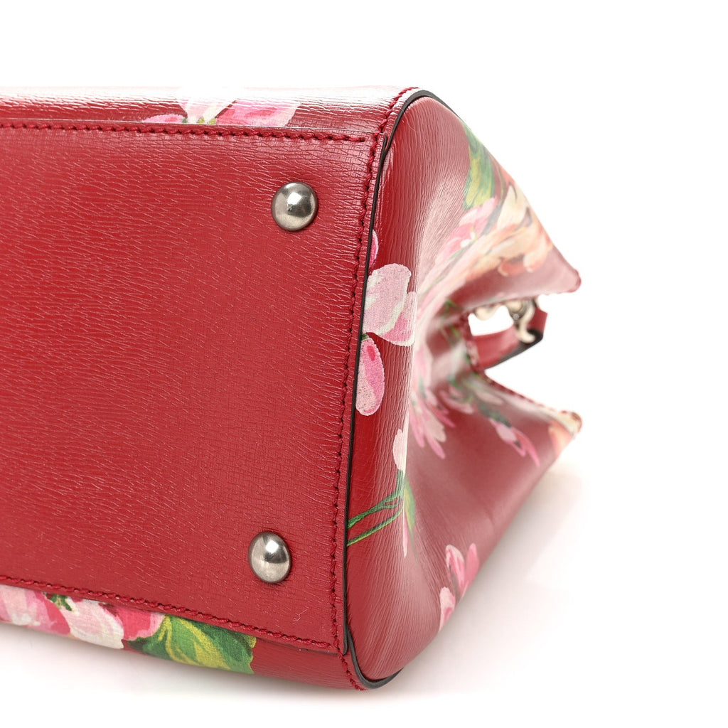 Shangai Calfskin Blooms Print Medium Bamboo Shopper Tote Red Multicolor
