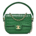 Calfskin Crocodile Embossed Turn Around Mini Flap Emerald