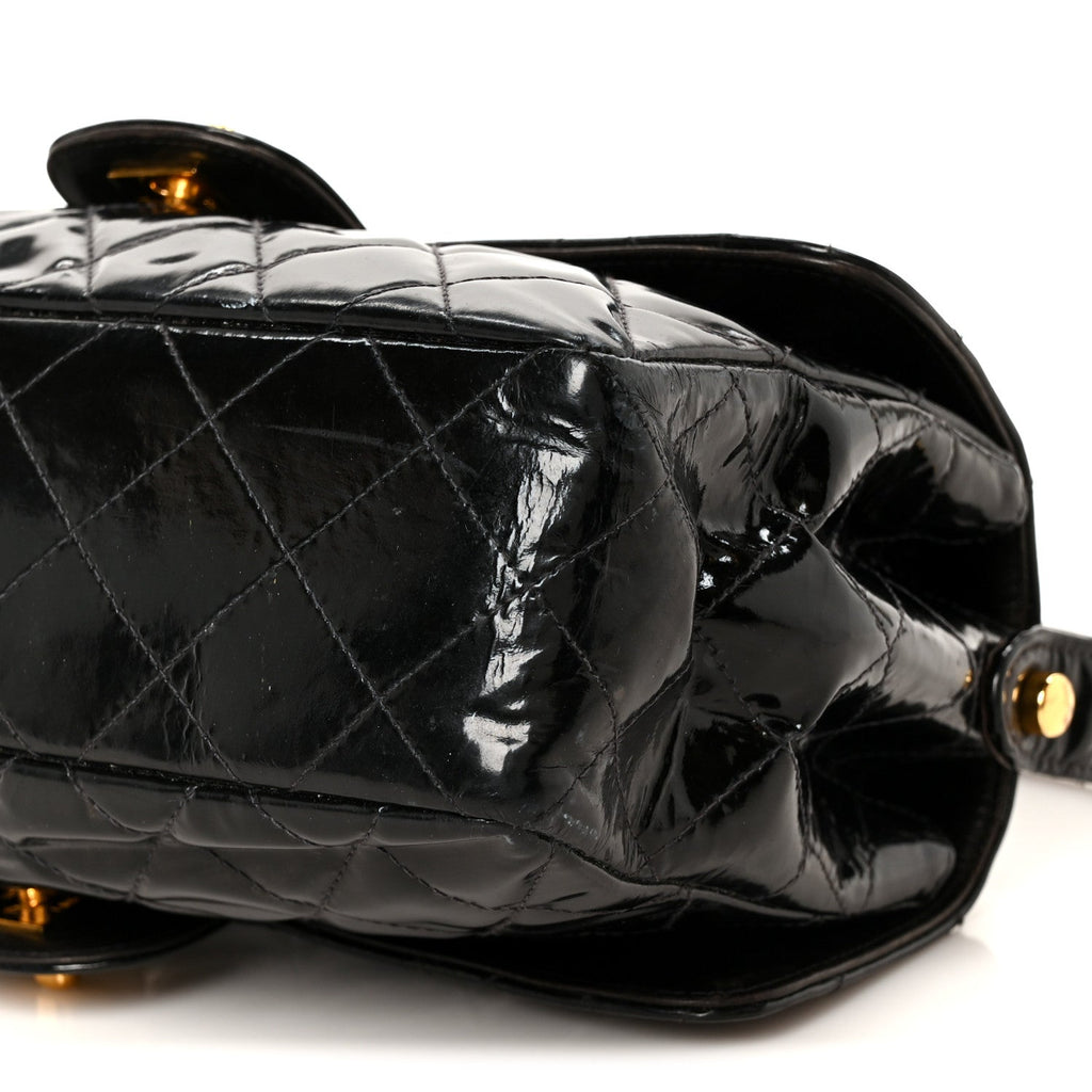 Patent Quilted Double Sided Shoulder Flap Bag Black