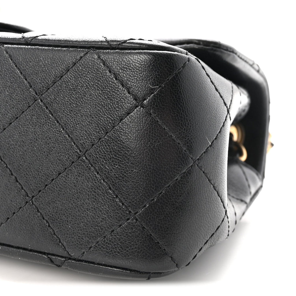Lambskin Quilted Mini Rectangular Pearl Crush Flap Black