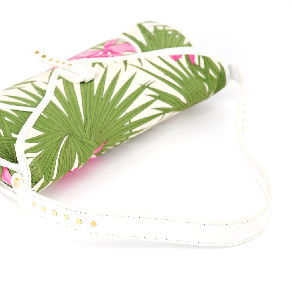 2004 White Hibiscus Print Canvas Shoulder Bag