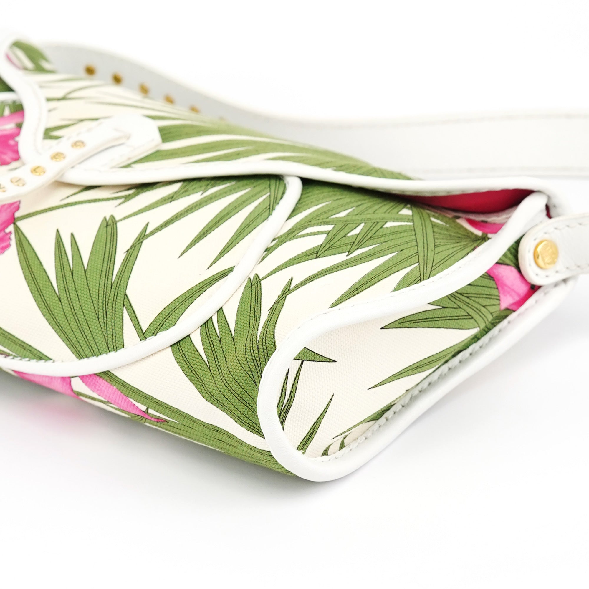 2004 White Hibiscus Print Canvas Shoulder Bag