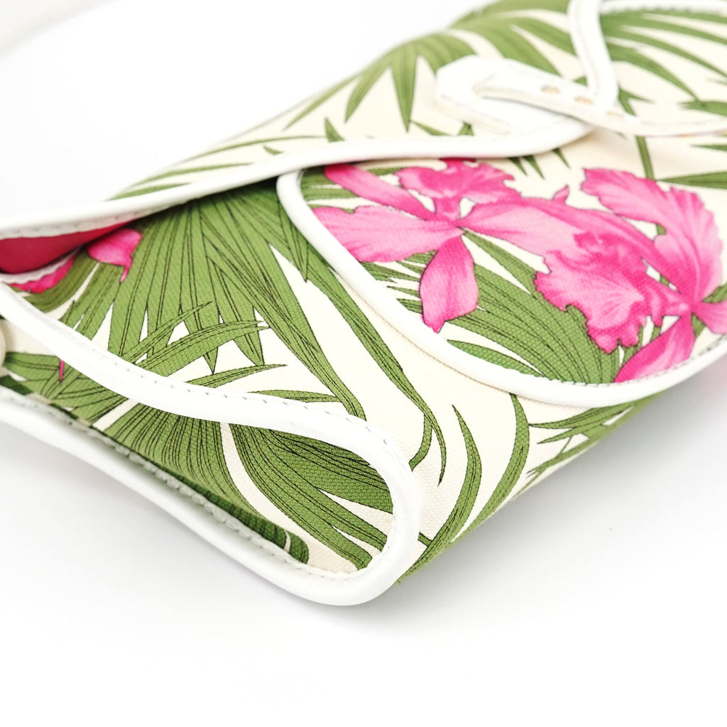 2004 White Hibiscus Print Canvas Shoulder Bag