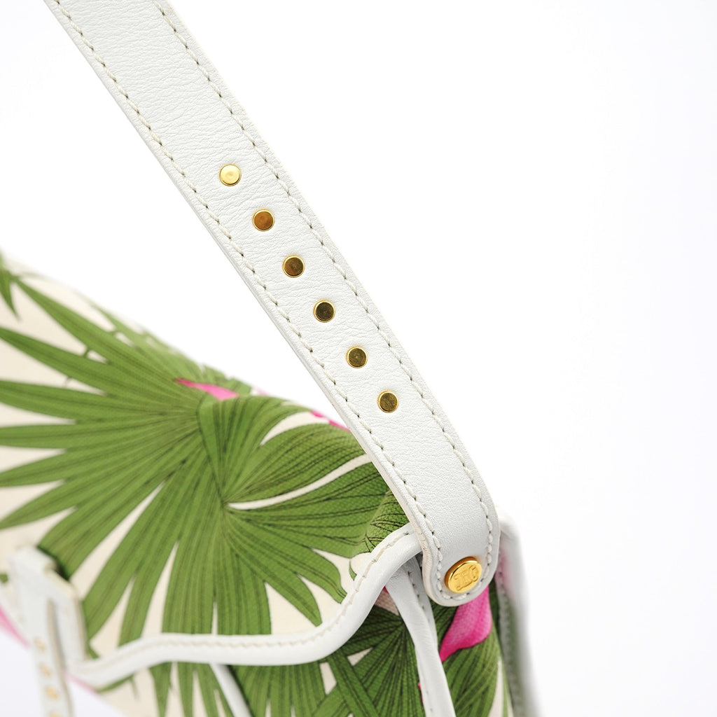 2004 White Hibiscus Print Canvas Shoulder Bag
