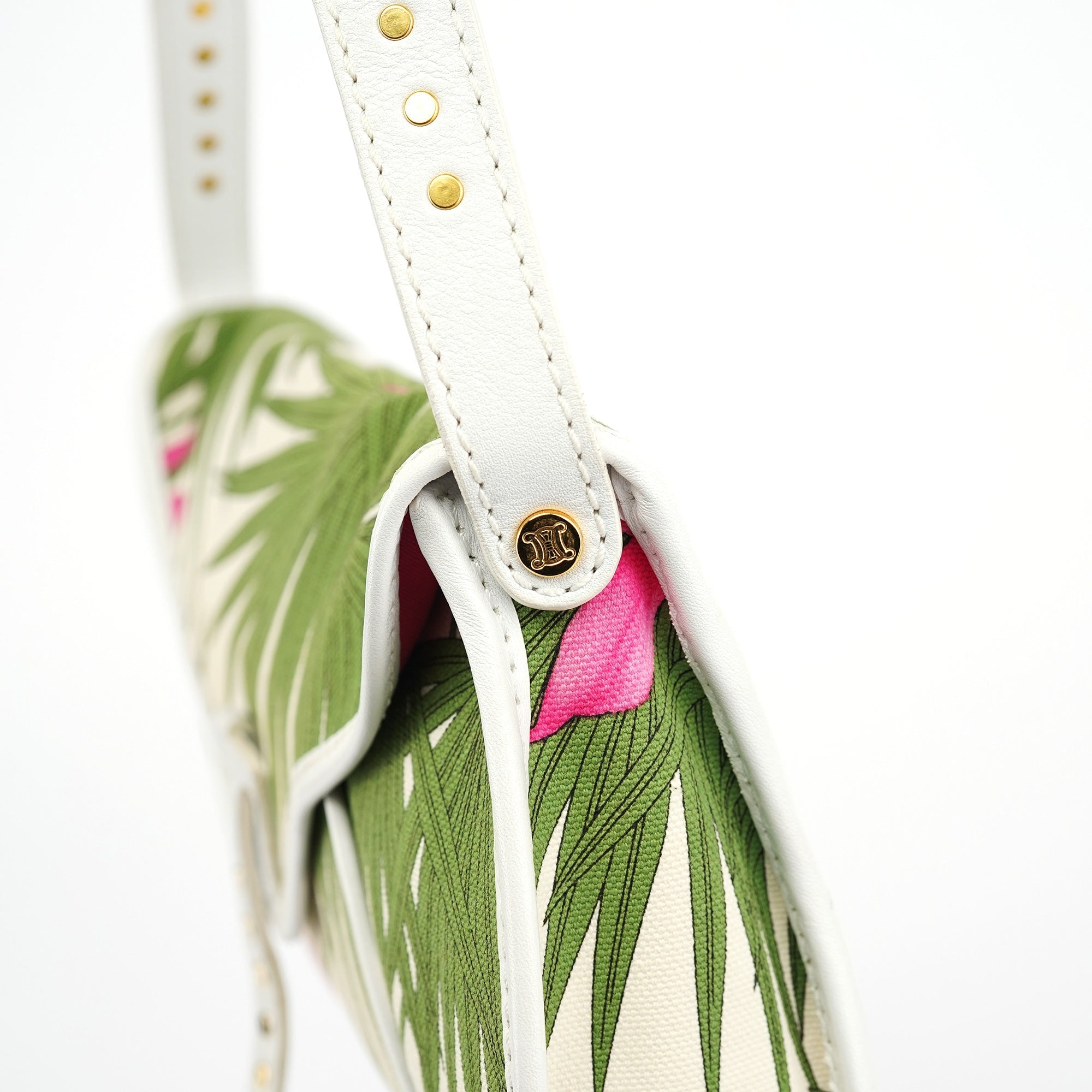 2004 White Hibiscus Print Canvas Shoulder Bag