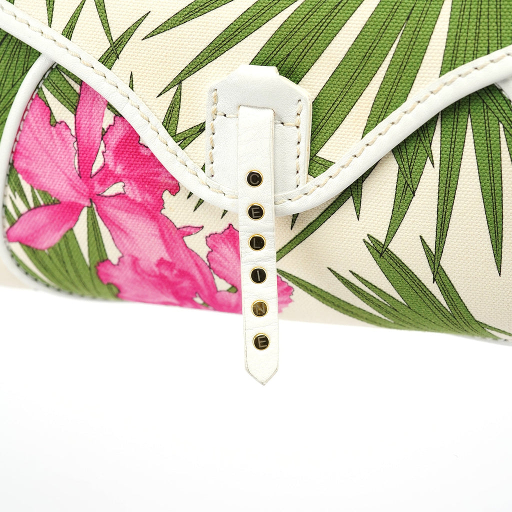 2004 White Hibiscus Print Canvas Shoulder Bag