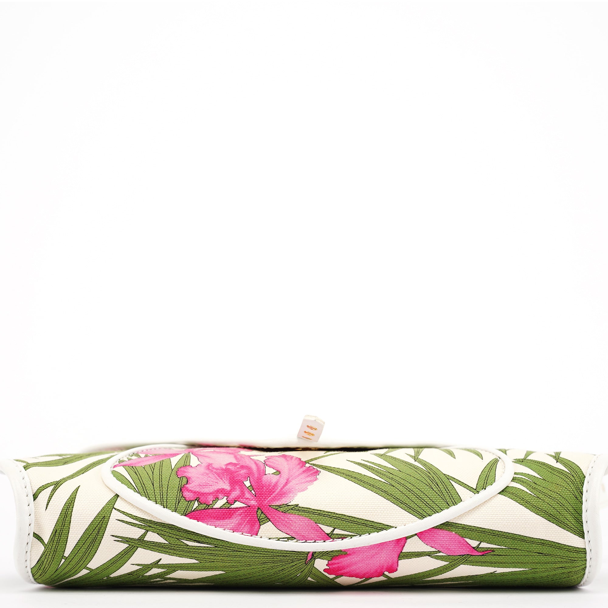 2004 White Hibiscus Print Canvas Shoulder Bag