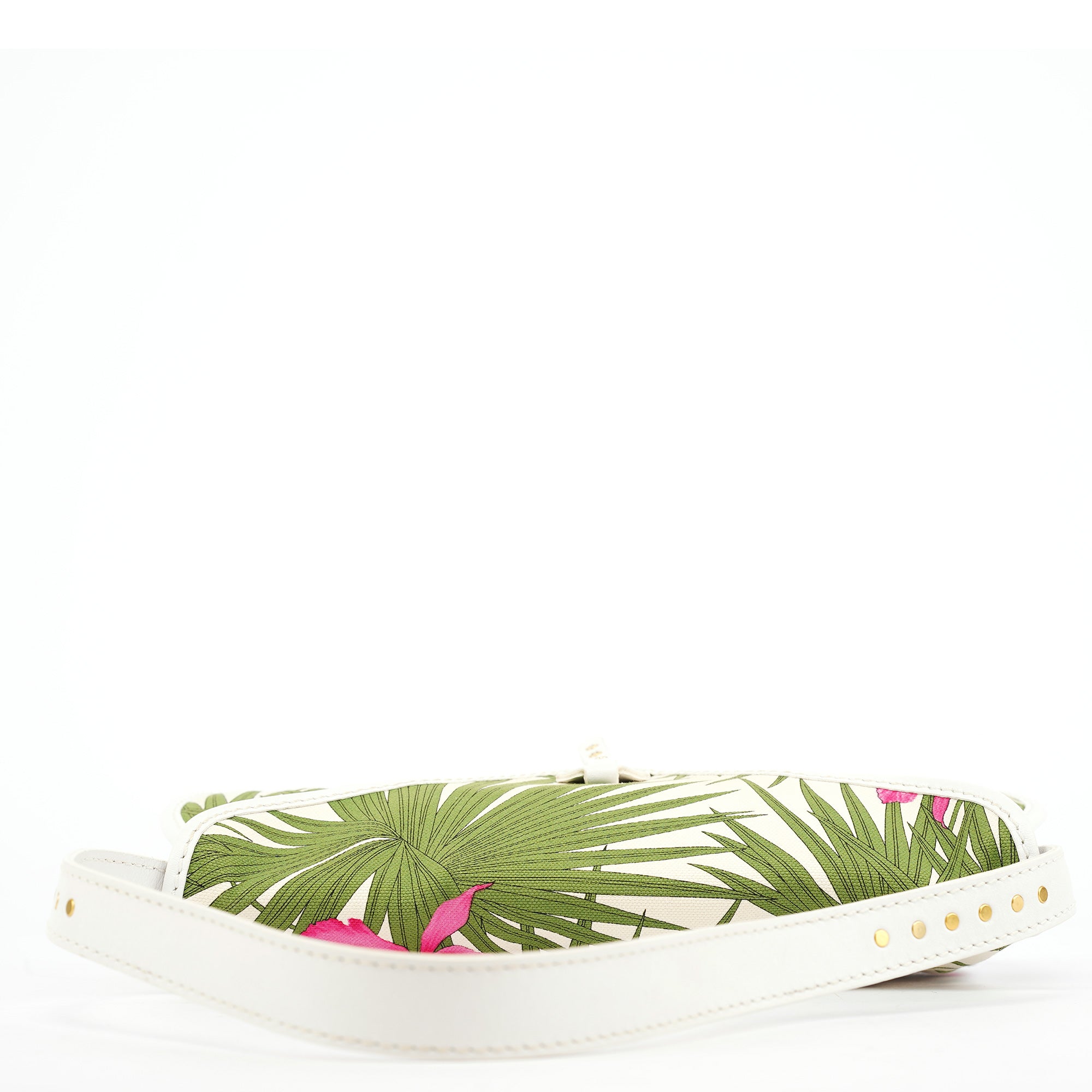 2004 White Hibiscus Print Canvas Shoulder Bag