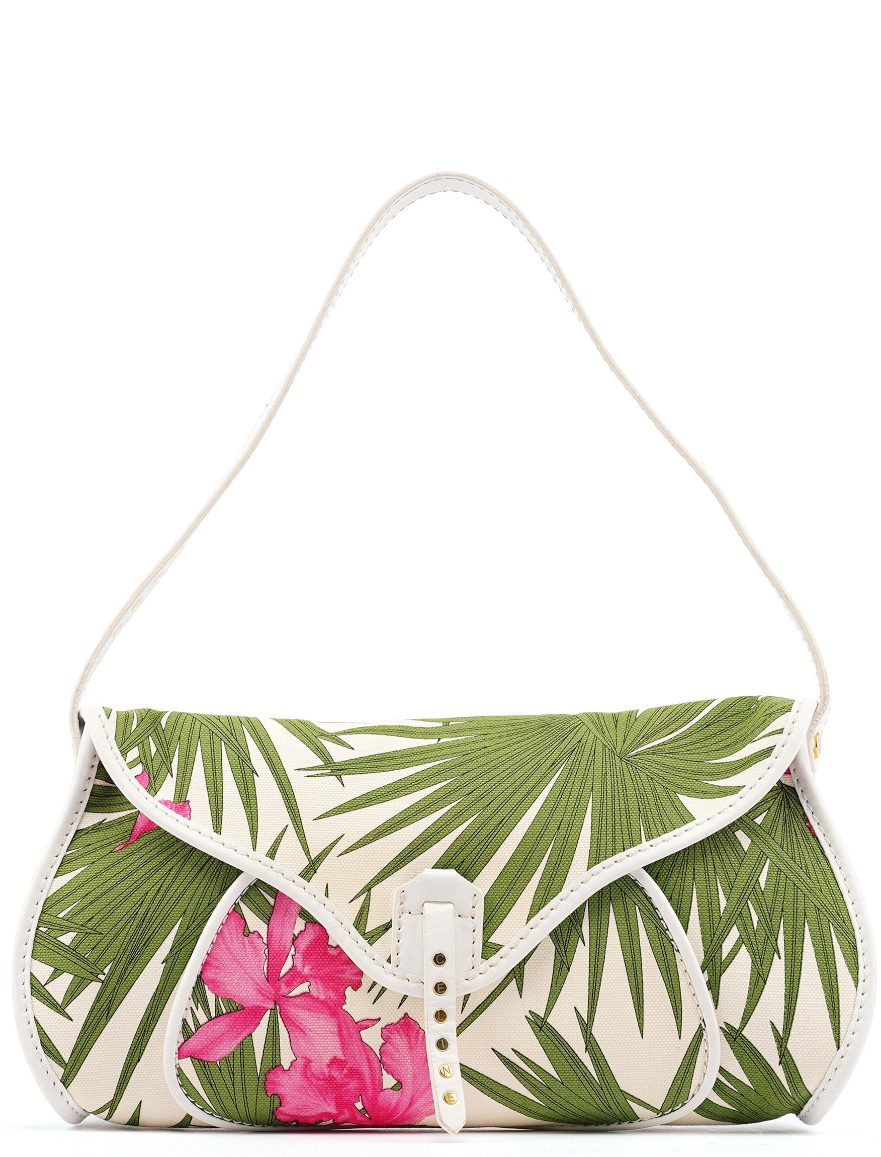2004 White Hibiscus Print Canvas Shoulder Bag